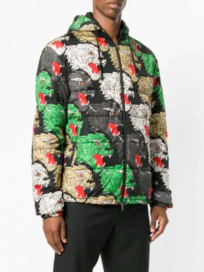 Shop Gucci Panther Print Padded Coat In Black