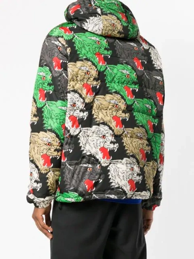 Shop Gucci Panther Print Padded Coat In Black