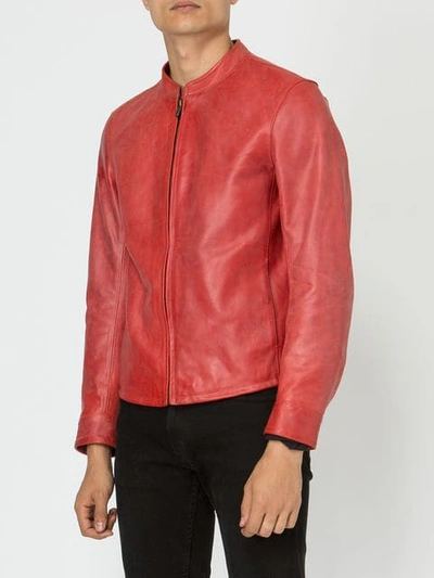 Shop Ajmone Collarless Biker Jacket In Red