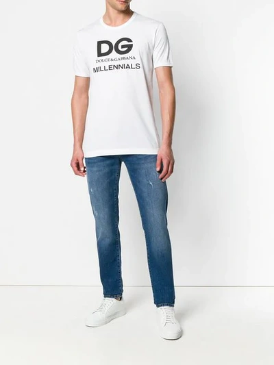 Shop Dolce & Gabbana Embroidered Logo Slim Jeans In Blue