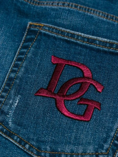 Shop Dolce & Gabbana Embroidered Logo Slim Jeans In Blue
