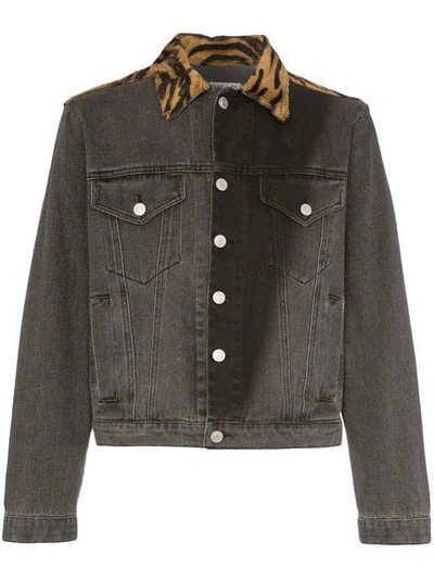 Shop Ashley Williams Tiger Print Panel Boxy Fit Denim Jacket In Grey
