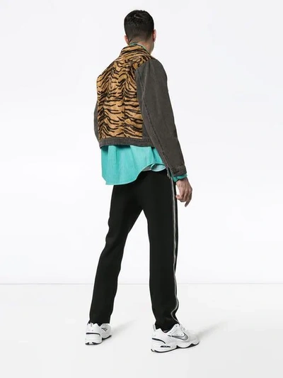 Shop Ashley Williams Tiger Print Panel Boxy Fit Denim Jacket In Grey