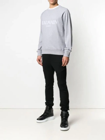 Shop Balmain Logo Print Sweatshirt In Grey