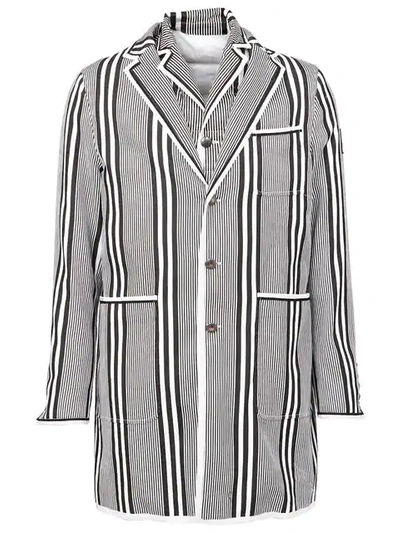 Shop Moncler Striped Short Coat In Blue