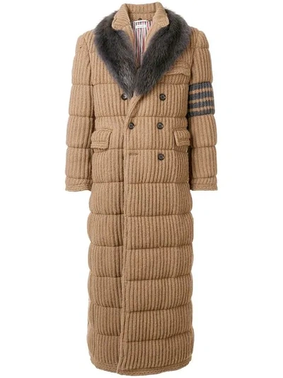 Shop Thom Browne 4-bar Fur Collar Camel Chesterfield In Neutrals