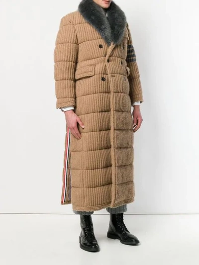 Shop Thom Browne 4-bar Fur Collar Camel Chesterfield In Neutrals