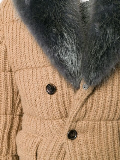 Shop Thom Browne 4-bar Fur Collar Camel Chesterfield In Neutrals