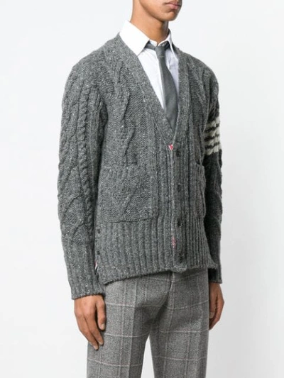 Shop Thom Browne 4-bar Aran Cable Cardigan In Grey