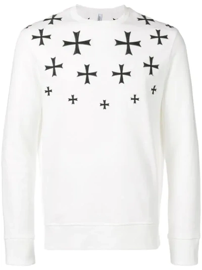 Shop Neil Barrett Embroidered Cross Sweatshirt In White