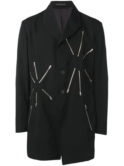 Shop Yohji Yamamoto Zip Embellished Coat In Black