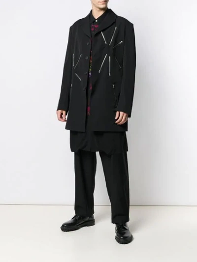 Shop Yohji Yamamoto Zip Embellished Coat In Black