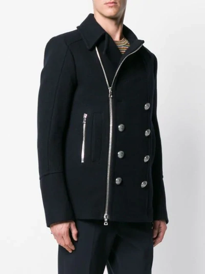 Shop Balmain Classic Peacoat In Blue