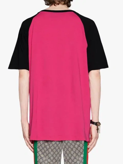 Shop Gucci Oversize T-shirt With Tigers In 5303 Fuchsia Pink
