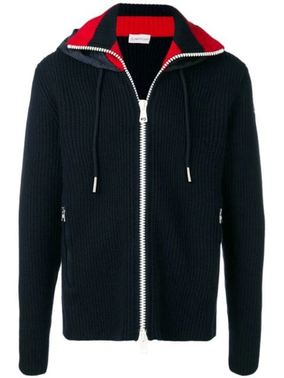 Shop Moncler Hooded Zipped Cardigan - Blue