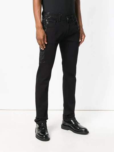 Shop Etro Side Printed Jeans In Black