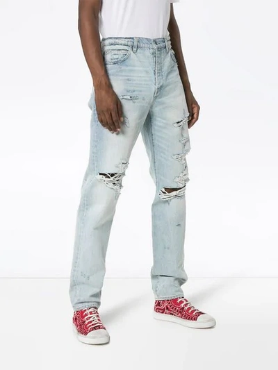 AMIRI DISTRESSED STRAIGHT LEG JEANS - 蓝色