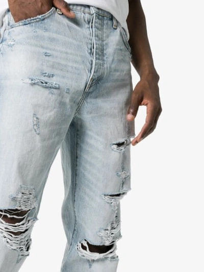 AMIRI DISTRESSED STRAIGHT LEG JEANS - 蓝色