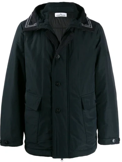 Shop Stone Island Hooded Fitted Coat In Blue