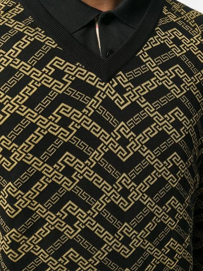 Shop Versace Printed Knit Sweater In Black