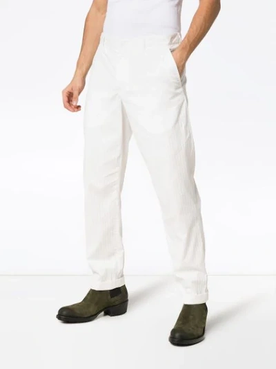 Shop Ann Demeulemeester Stripe Straight Leg Cotton Trousers In White