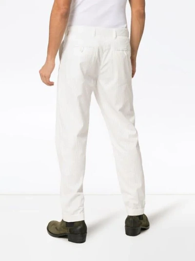 Shop Ann Demeulemeester Stripe Straight Leg Cotton Trousers In White