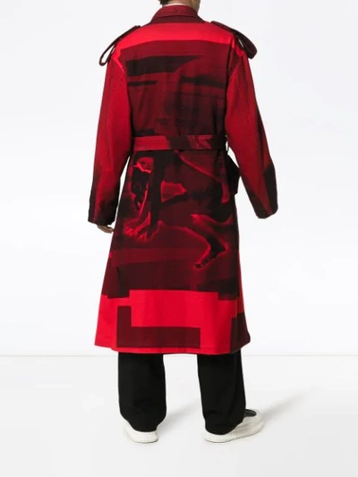 Shop Yohji Yamamoto Female Print Wool Blend Trench Coat In Red