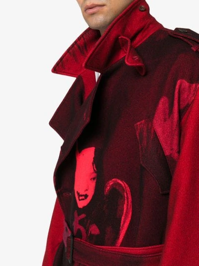 Shop Yohji Yamamoto Female Print Wool Blend Trench Coat In Red