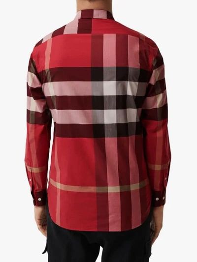 Shop Burberry Check Stretch Cotton Shirt In Red