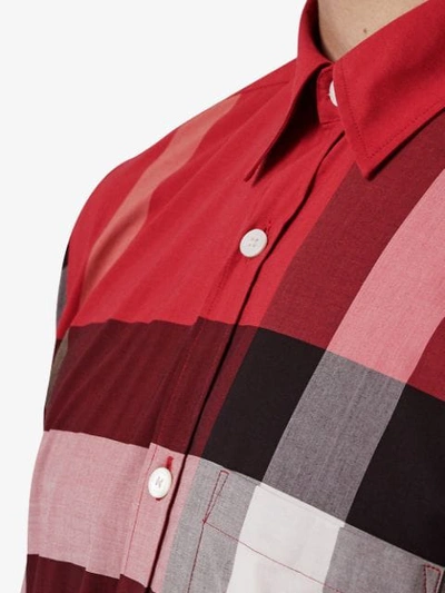 BURBERRY 格纹弹性棉质衬衫 - 红色