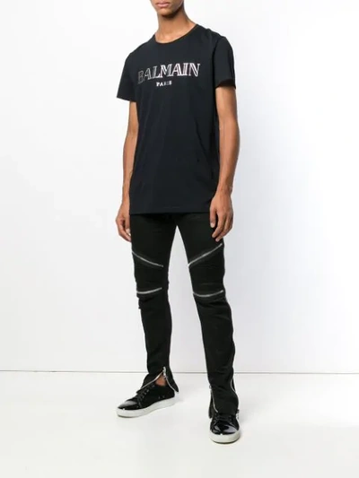 Shop Balmain Slim Biker Jeans In Black