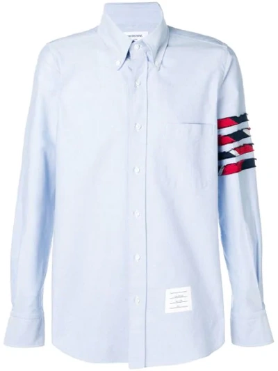 Shop Thom Browne 4-bar Stripe Oxford Shirt In Blue