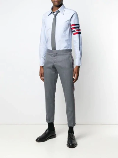 Shop Thom Browne 4-bar Stripe Oxford Shirt In Blue