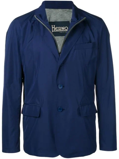 Shop Herno Waterproof Button Blazer In Blue