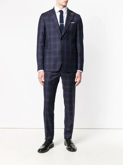 Shop Paoloni Checked Two Piece Suit In Blue