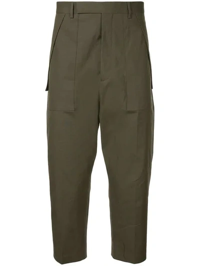 Shop Rick Owens Cropped Cargo Trousers In Green
