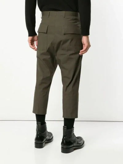 Shop Rick Owens Cropped Cargo Trousers In Green