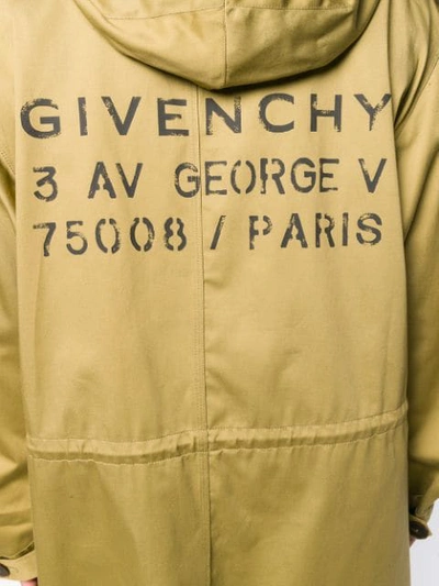 Shop Givenchy Address Print Military Parka In Green