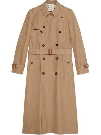 Shop Gucci Gabardine Trench Coat With Chateau Marmont Print In Neutrals