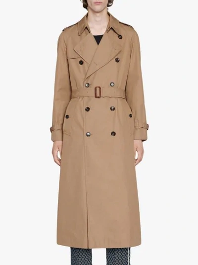 Shop Gucci Gabardine Trench Coat With Chateau Marmont Print In Neutrals