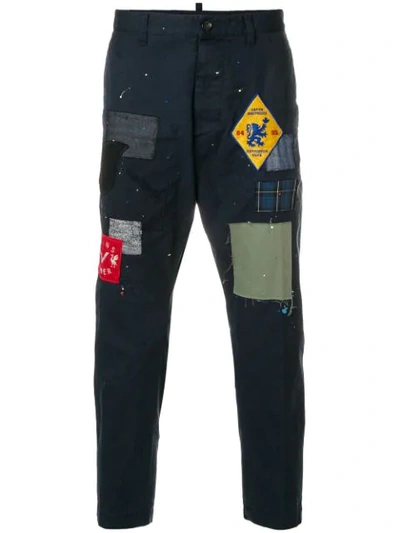 Shop Dsquared2 Patchwork Cropped Trousers In Blue