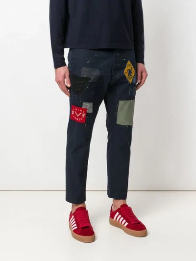 Shop Dsquared2 Patchwork Cropped Trousers In Blue