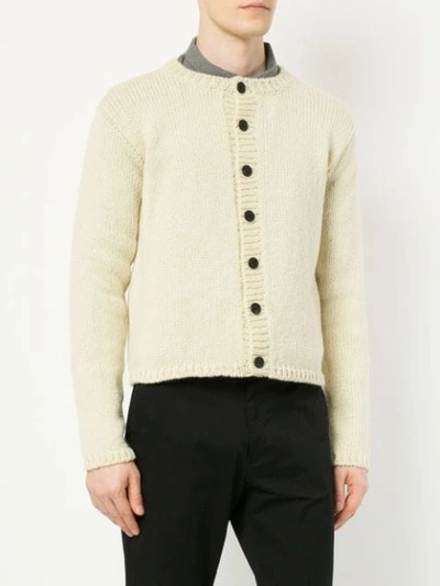 Shop Bergfabel Cropped Chunky Knit Cardigan In White