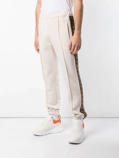 Shop Fendi Ff Logo Stripe Track Trousers In Neutrals