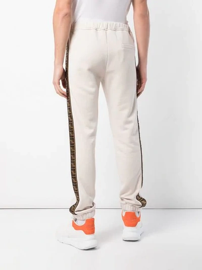 Shop Fendi Ff Logo Stripe Track Trousers In Neutrals