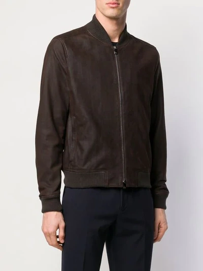 Shop Corneliani Checked Bomber Jacket In Brown