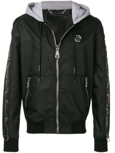 Shop Philipp Plein Contrast Hood Bomber Jacket In Black