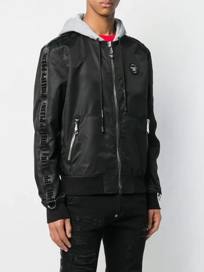 Shop Philipp Plein Contrast Hood Bomber Jacket In Black