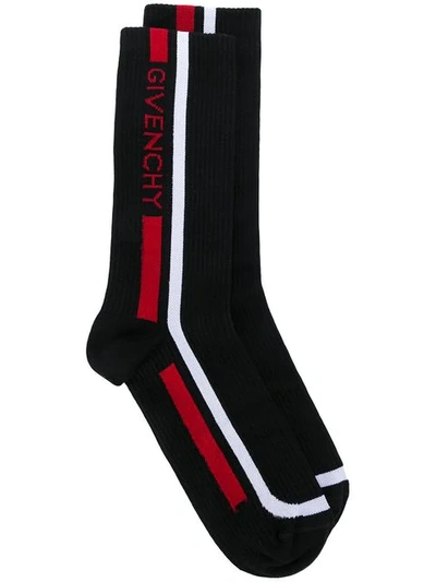 Shop Givenchy Logo Stripe Intarsia Socks In 001 Black