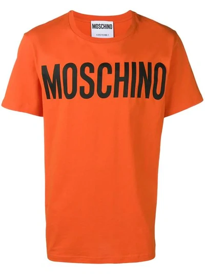 Shop Moschino Logo Patch T-shirt - Orange